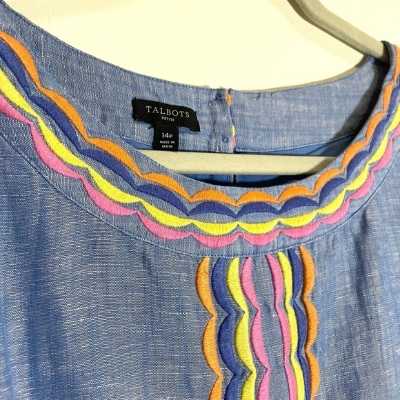 Talbots LINEN SCALLOP DETAIL SHIFT DRESS size 14P - Picture 6 of 9